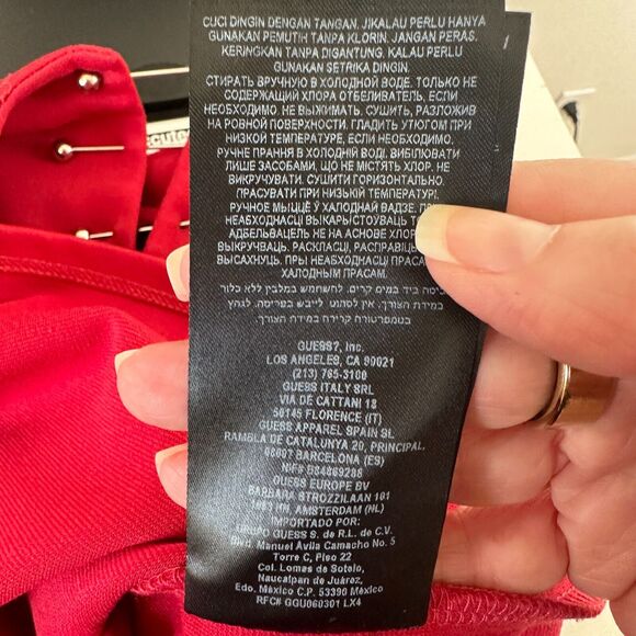 G by Guess Red Bodycon Silver Embellished V-Neck Sleeveless Mini Dress Small - Picture 11 of 14